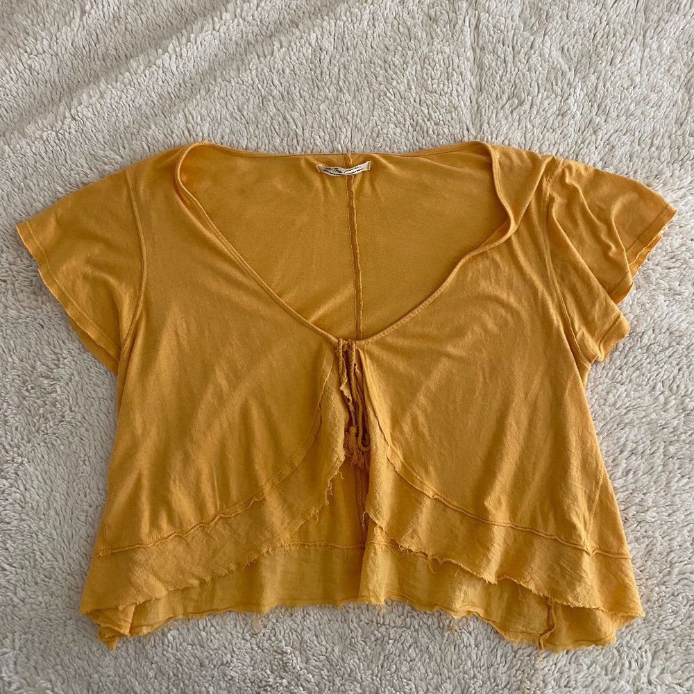 Free People Yellow/Gold Tie Front Top Size Medium